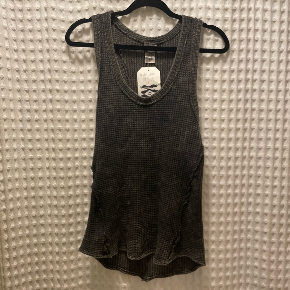 NWT Boutique Distressed Knit Stretchy Dark Grey-Black Tank Top